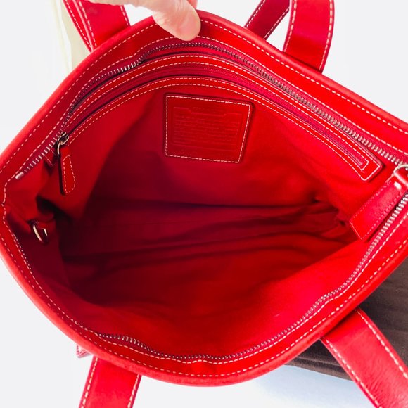 Coach Signature Tan and Red Leather Handbag Tote - Picture 8 of 8